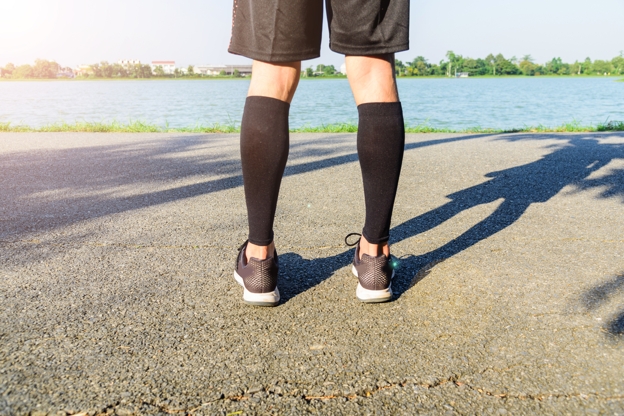 Runner wearing compression socks