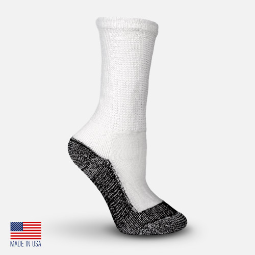 Roomy Socks - Cotton Diabetic Sock with Silver - White Crew