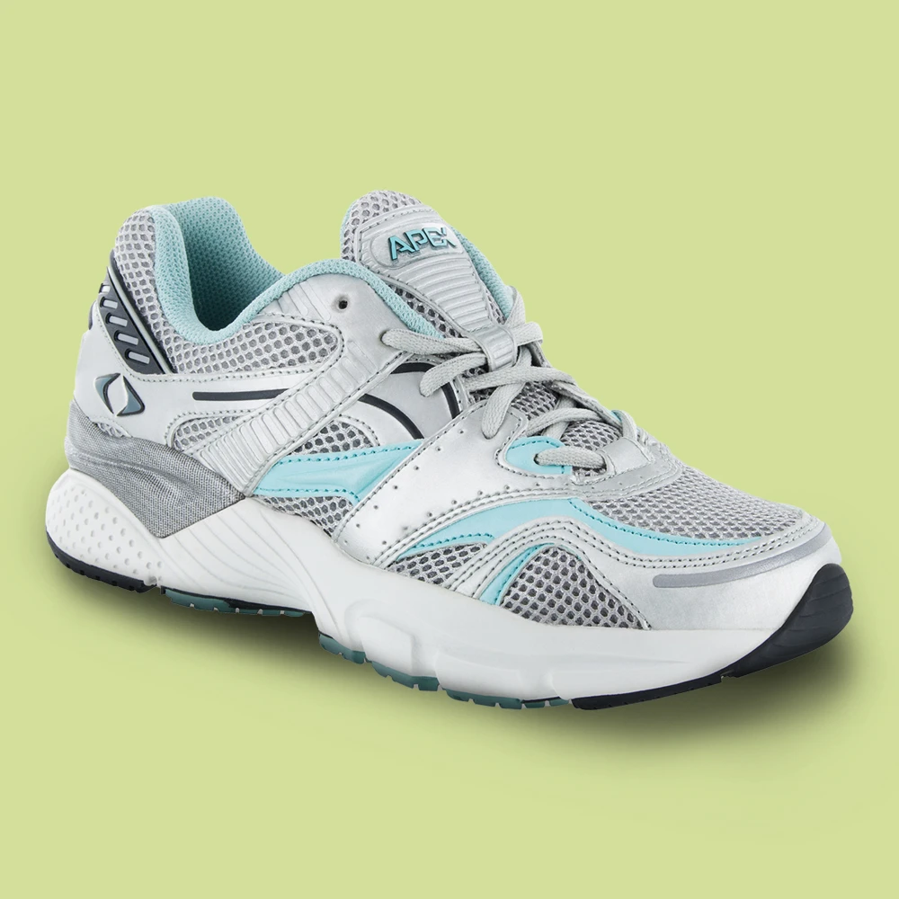 Women's Diabetic Shoes Category - Featured Shoes: Women's Boss Runner Active Shoe - X-Last - Silver/Sea Blue